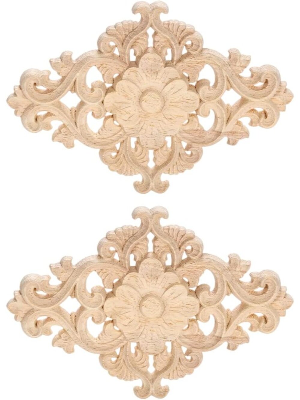 2Pcs Wood Carved Appliques Onlays Center Carving Decals for Furniture